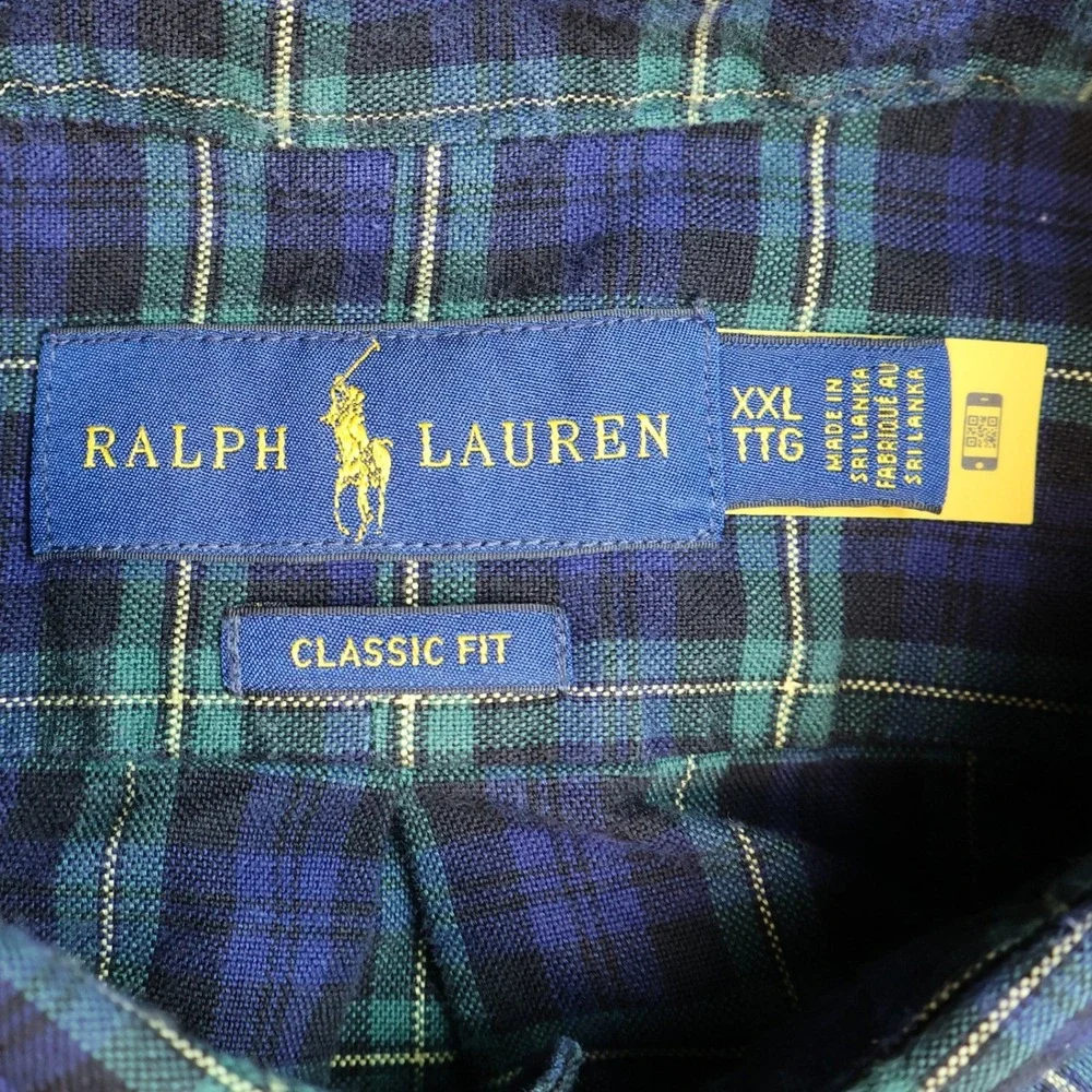 Polo Ralph Lauren Mens XXL Classic Fit Plaid Button Down Shirt Navy Green Cotton